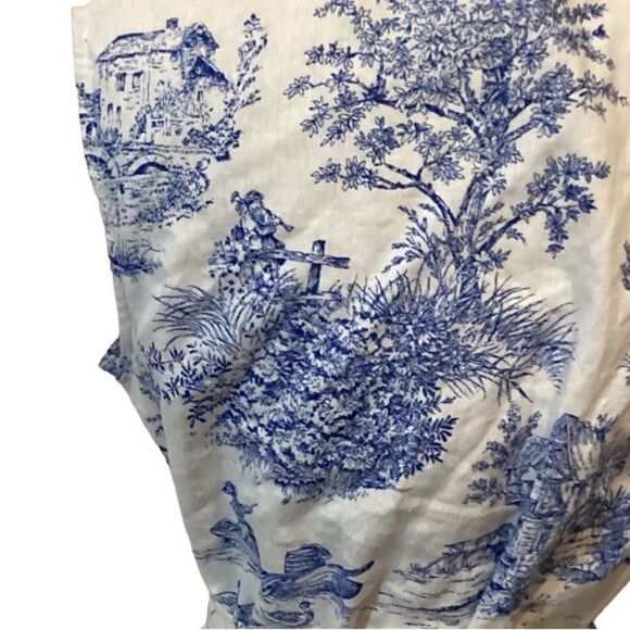 Chloe + Rene Linen blend Cottage Print Dress Blue and White Sleeveless M - Picture 7 of 16